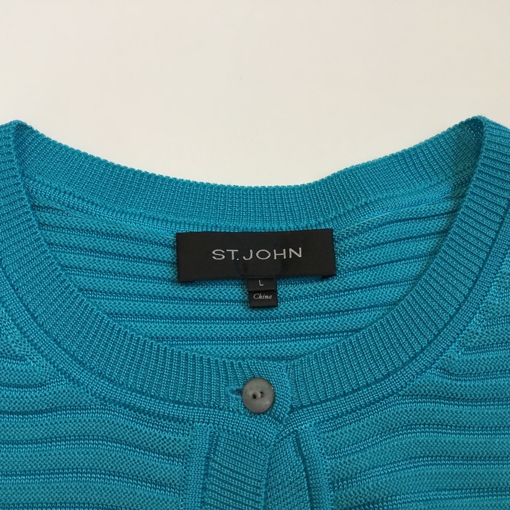 St. John Turquoise Button Up Knit Cardigan Luxury Designer Size L - Picture 5 of 7
